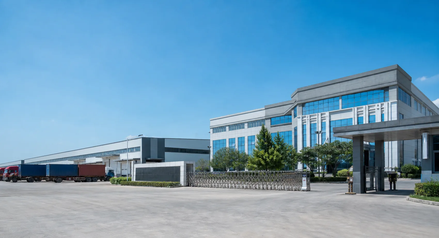 China tiles factory and sanitary ware factory campus with export trucks