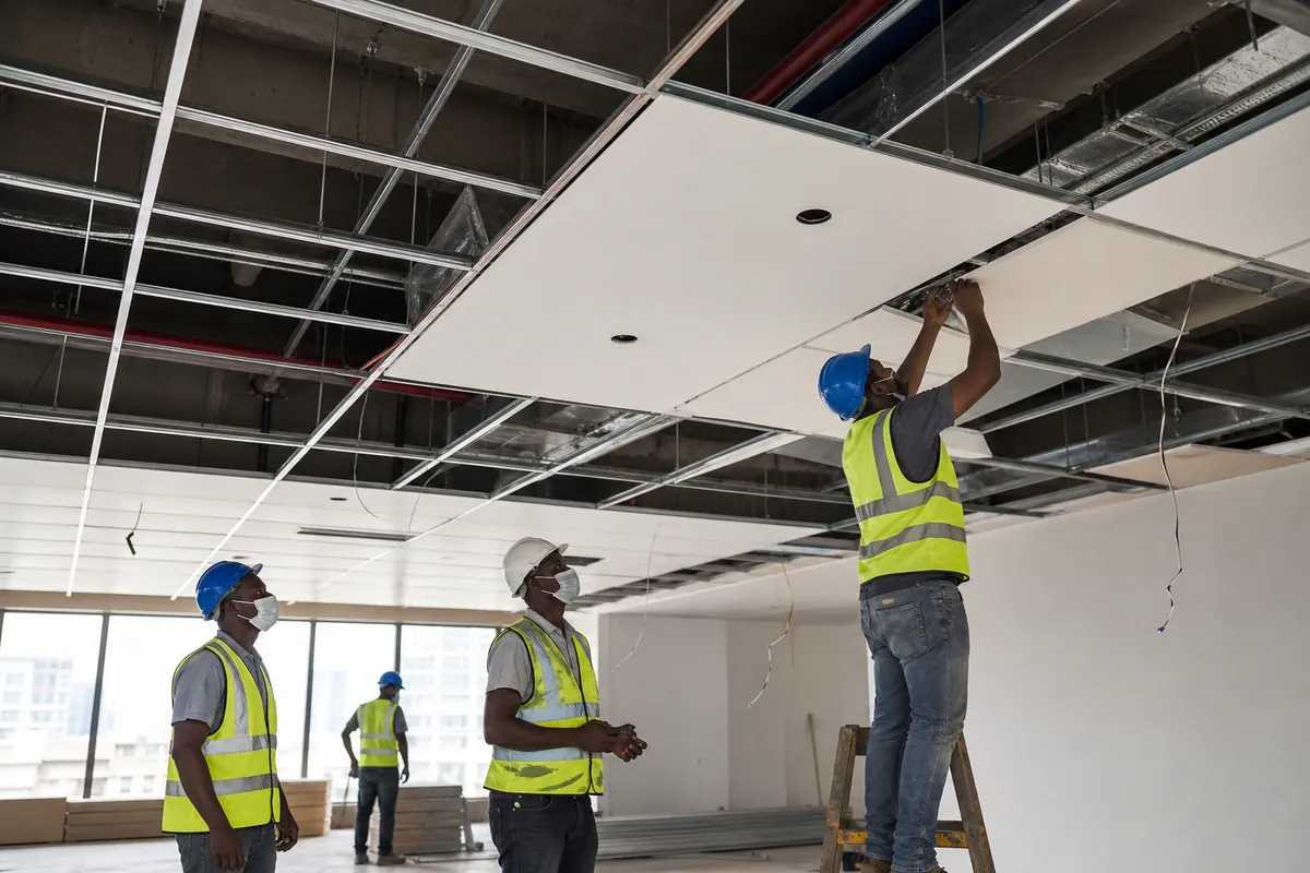 false ceiling system construction for commercial complex