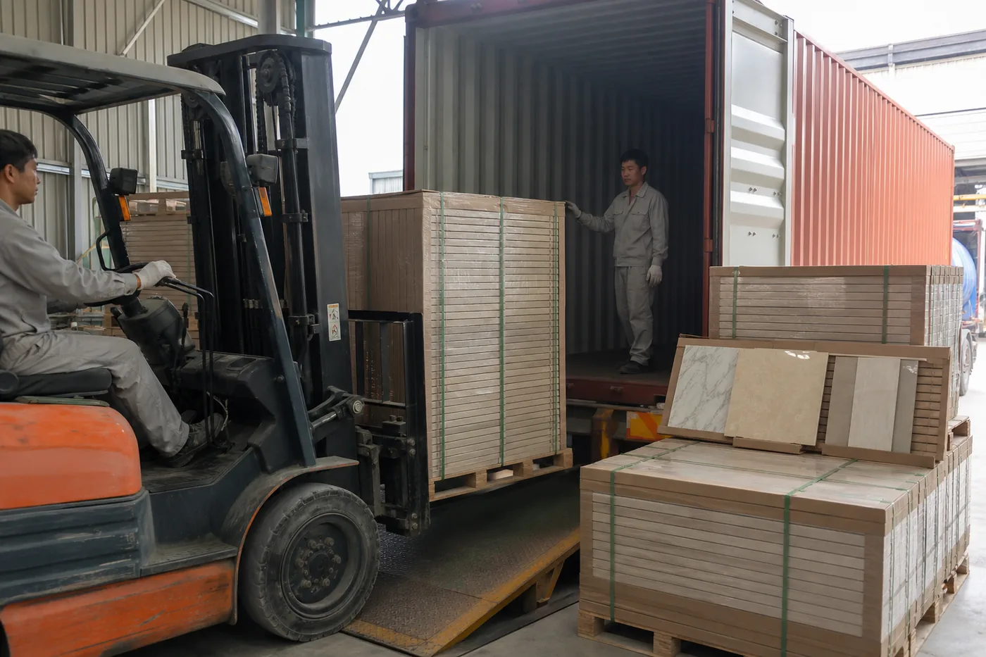 Container loading for export with ceramic tiles and bathroom sanitary ware